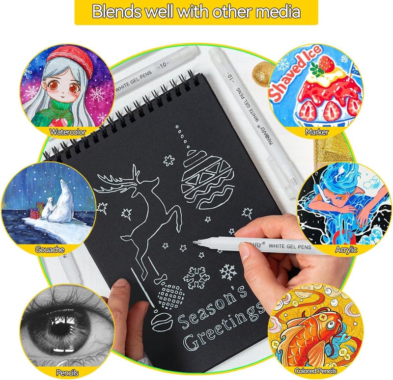 PANDAFLY White Gel Pens, 1 mm Extra Fine Point Gel Ink Pens, Opaque Archival Ink Pens for Black Paper Drawing, Sketching, Card Making, White Gel Pen for Art Highlight & Artists Drawing, 5 Pack - Image 5